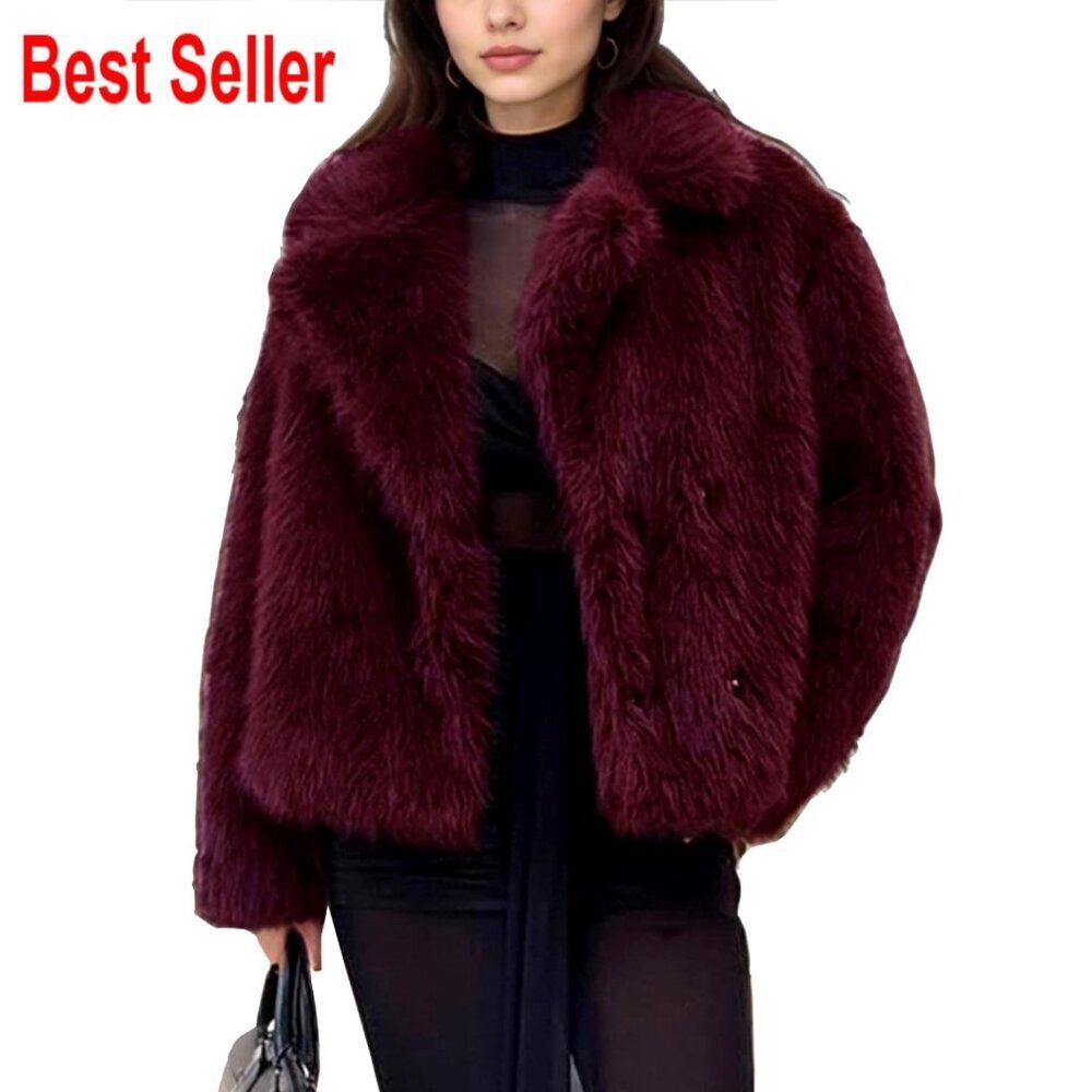 Faux Fur Coat Winter Jacket Open Front Lapel Shaggy Parka Outerwear